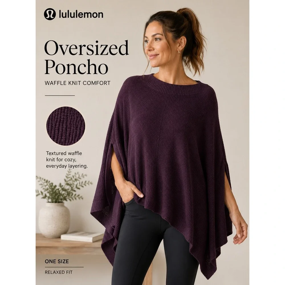 Lululemon‎ Oversized Waffle Knit Poncho Sweater Purple O/S